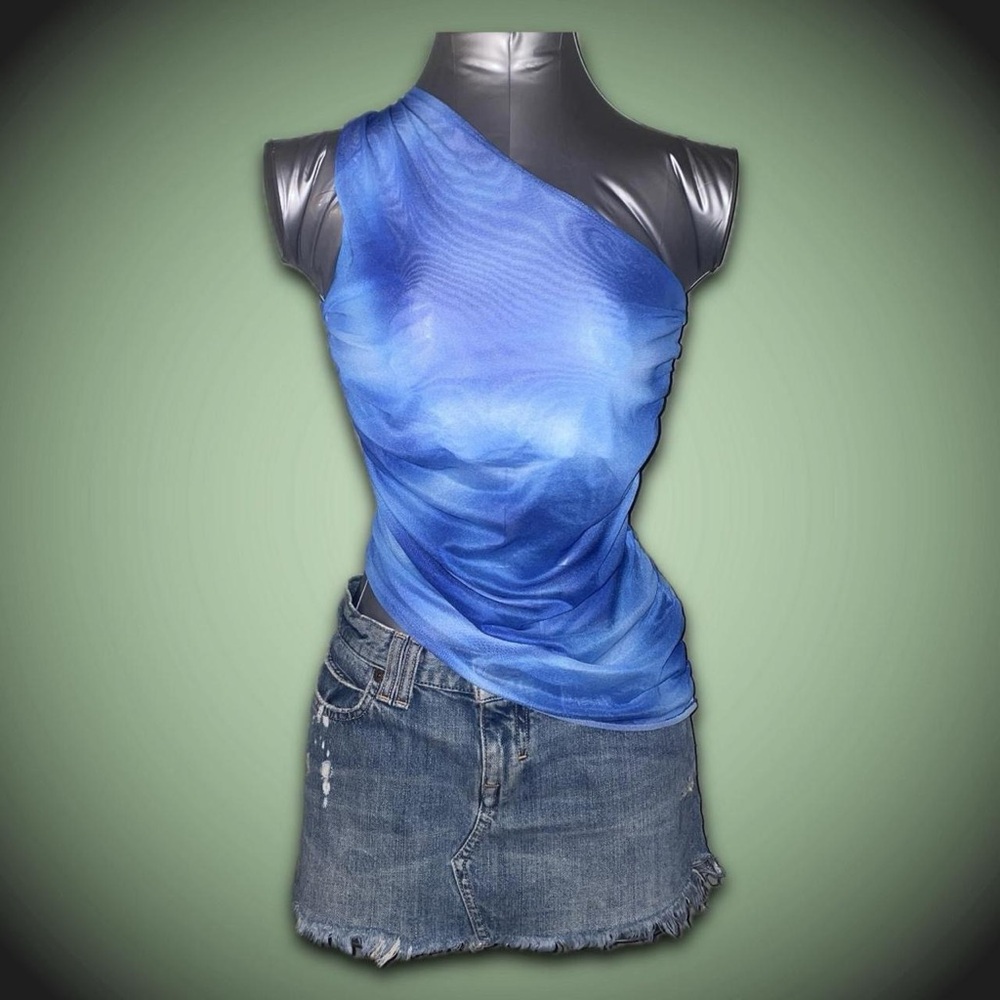 H&M Blue One-Shoulder Draped Top